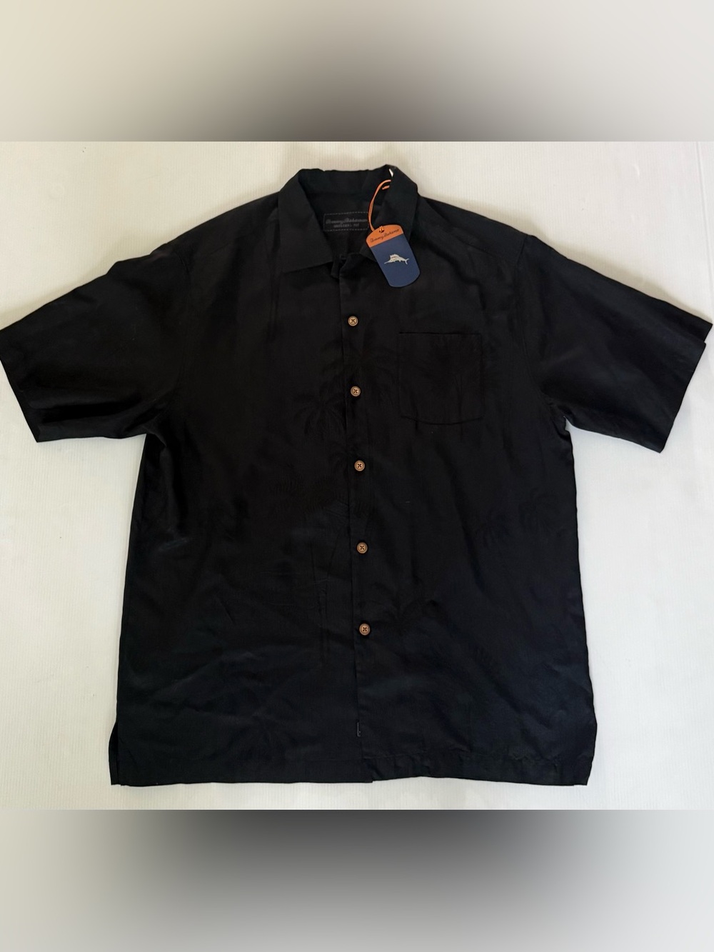 TOMMY BAHAMA Embroidered 100% Silk Black Button-Up Shirt ‘Let it Breathe’ Size M - Picture 3 of 8